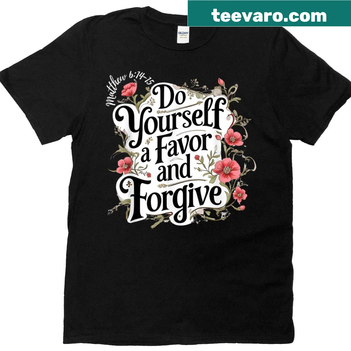 Inspirational typography emphasizing forgiveness on a T-shirt — on a men's t-shirt