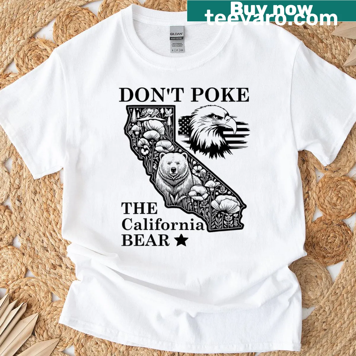 California Republic themed shirt with playful bear design — on a men's t-shirt
