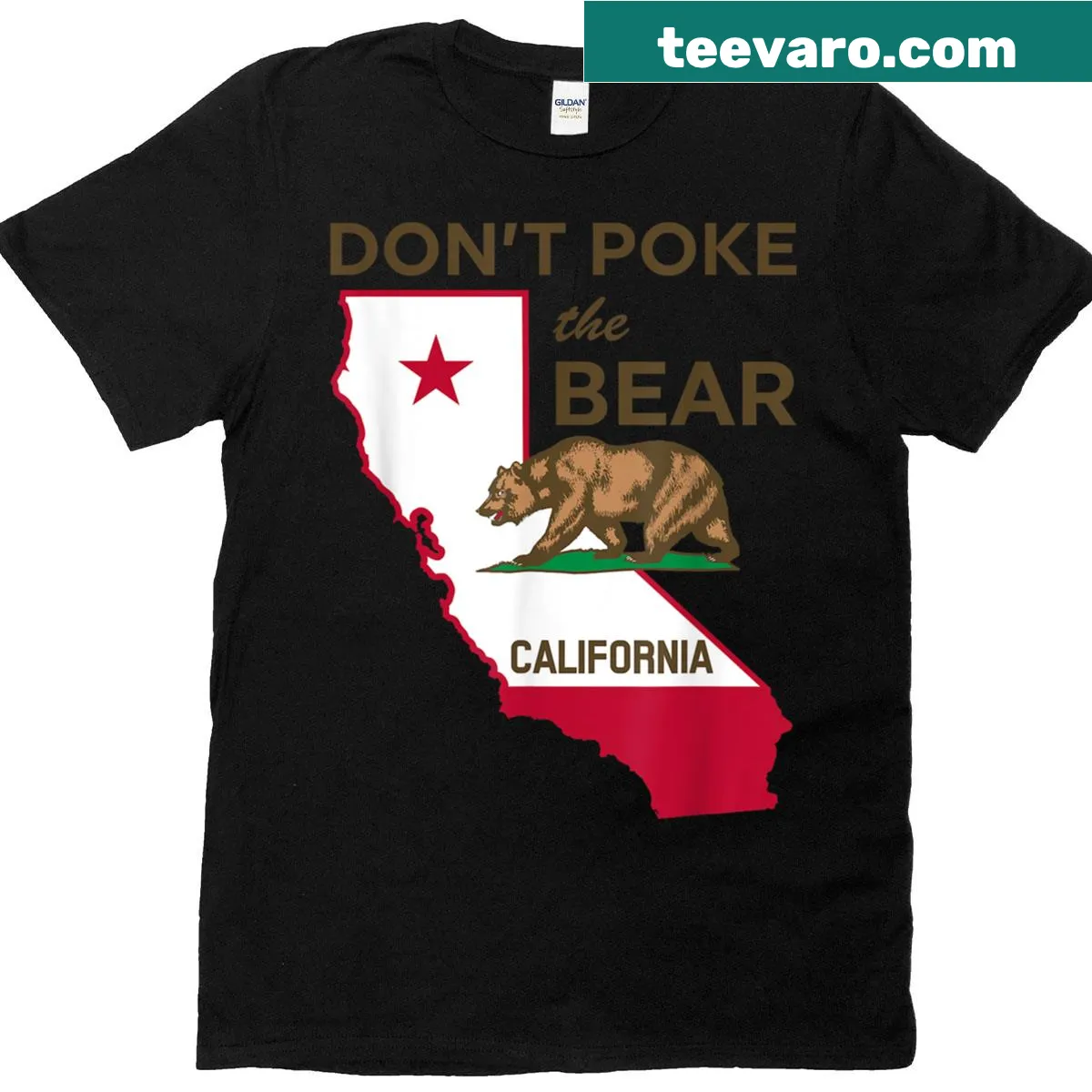 Humorous 'Don't Poke The Bear' California design — on a men's t-shirt