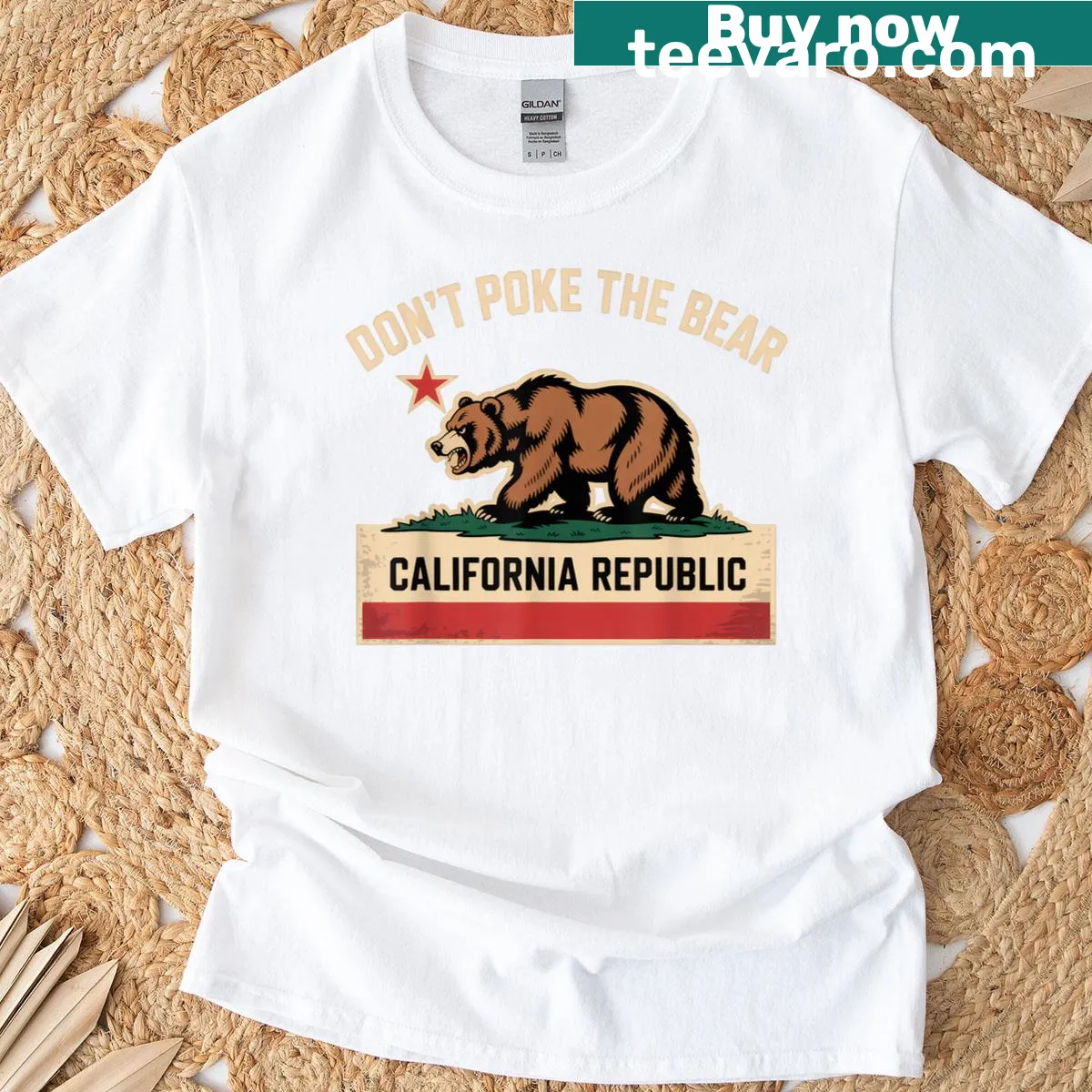 Vintage-style California Republic bear graphic t-shirt — on a men's t-shirt