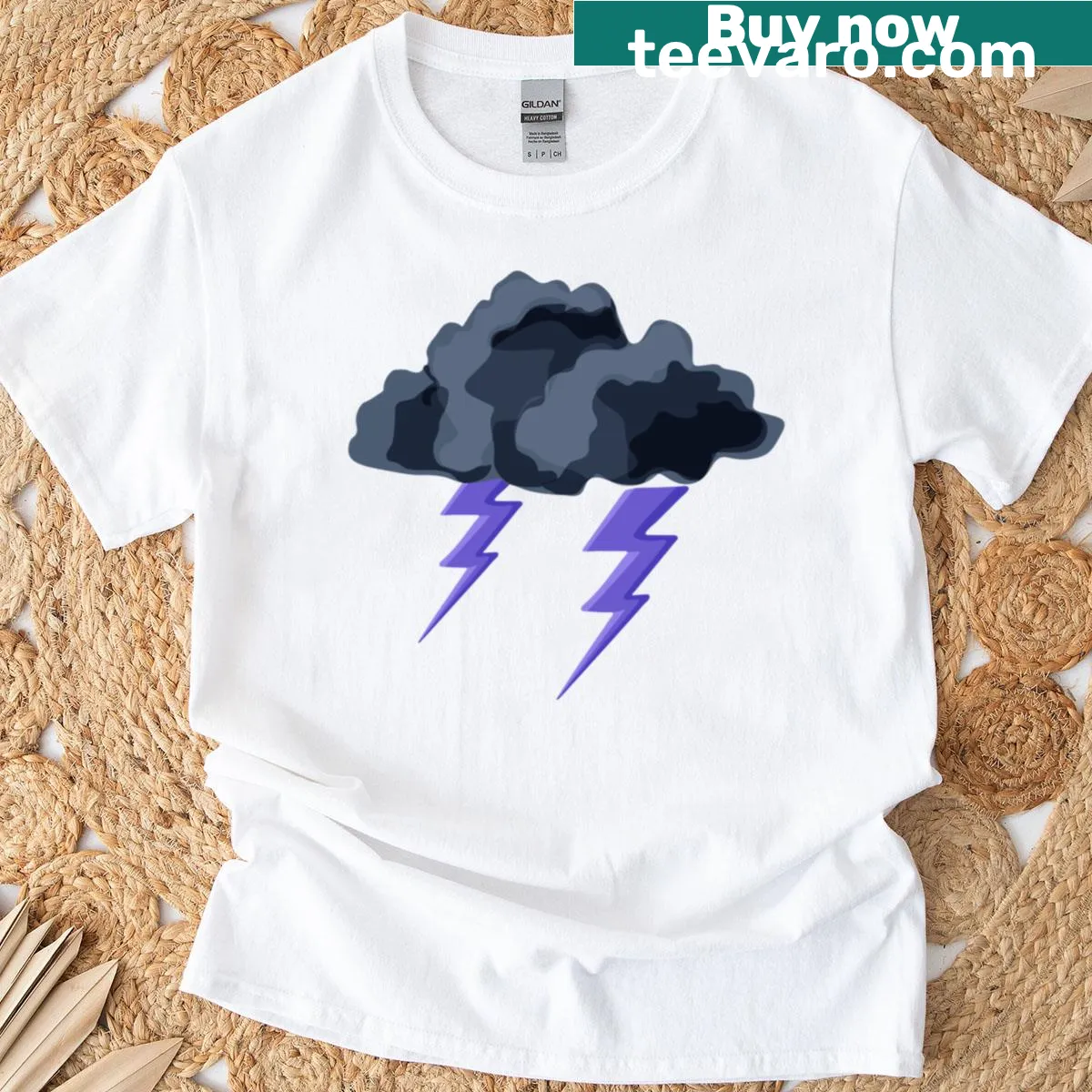 Nature-themed shirt featuring electric violet storm design — on a men's t-shirt