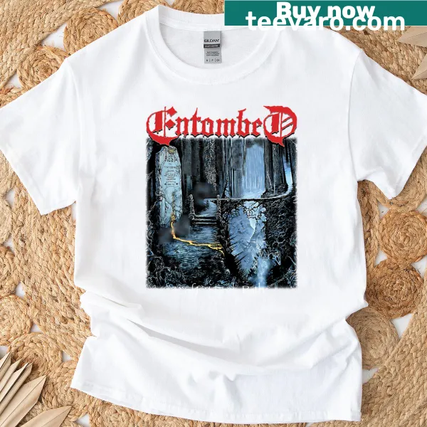 Edgy typography shirt featuring 'Entombed 4' text