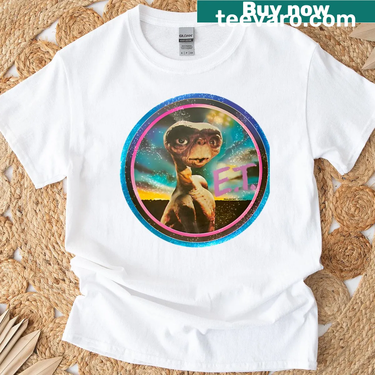 Minimalist 80s-inspired T-shirt with iron transfer graphic — on a men's t-shirt