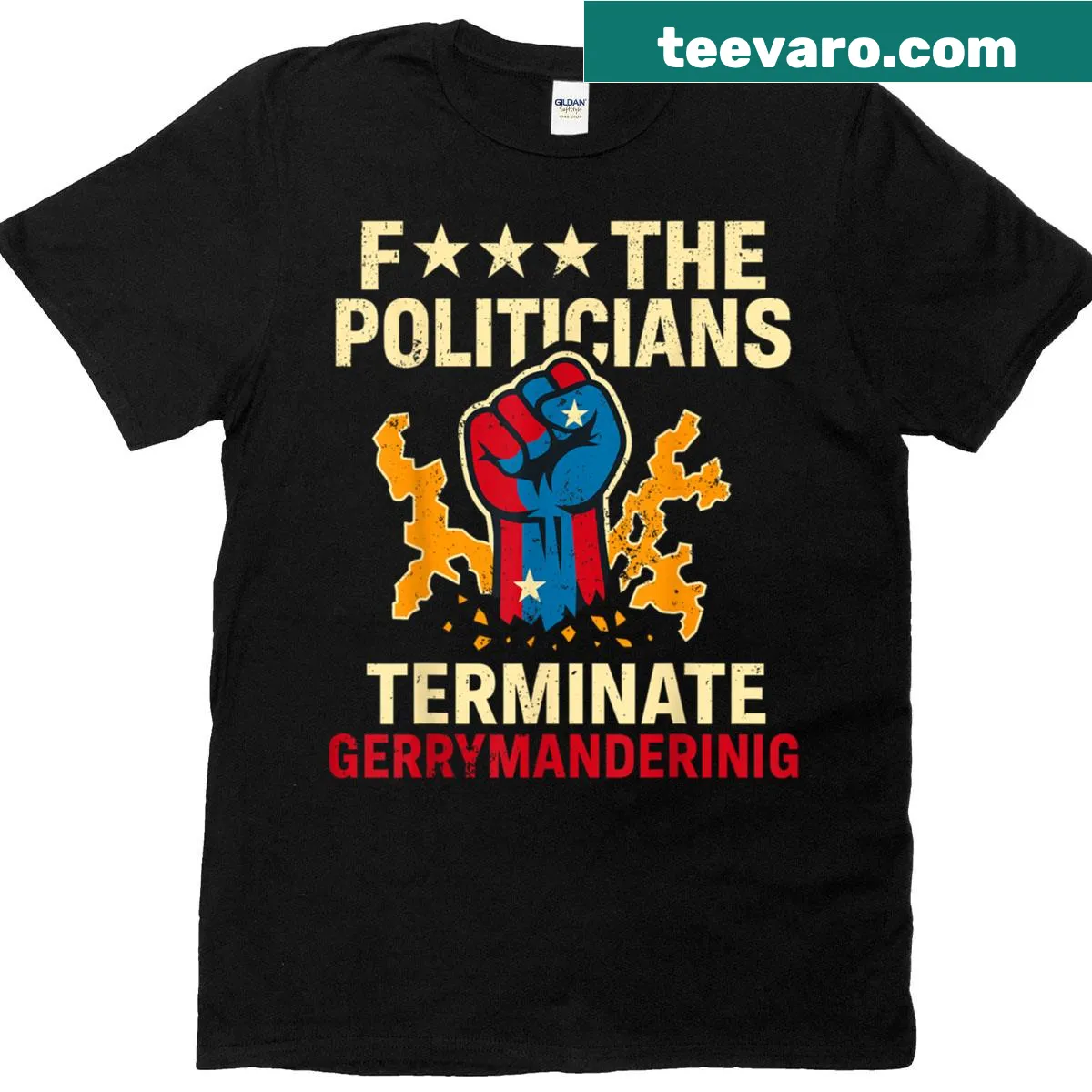 T-shirt with bold graphic about gerrymandering and politics — on a men's t-shirt