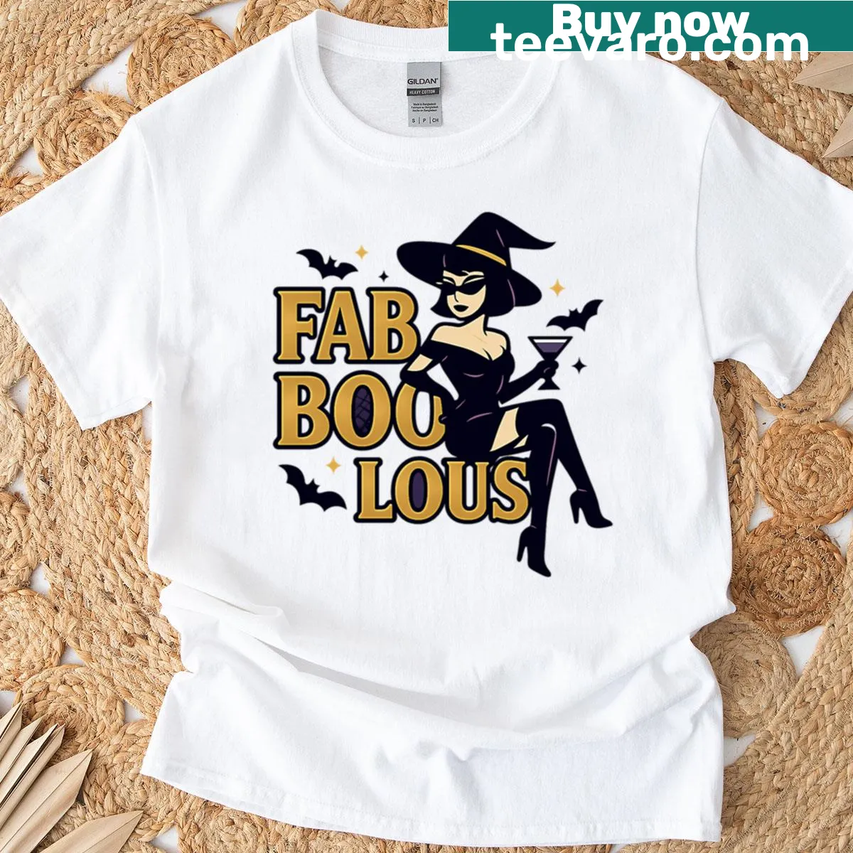 Oversized Halloween T-shirt with 'Fab-boo-lous Witch' and playful graphic — on a men's t-shirt