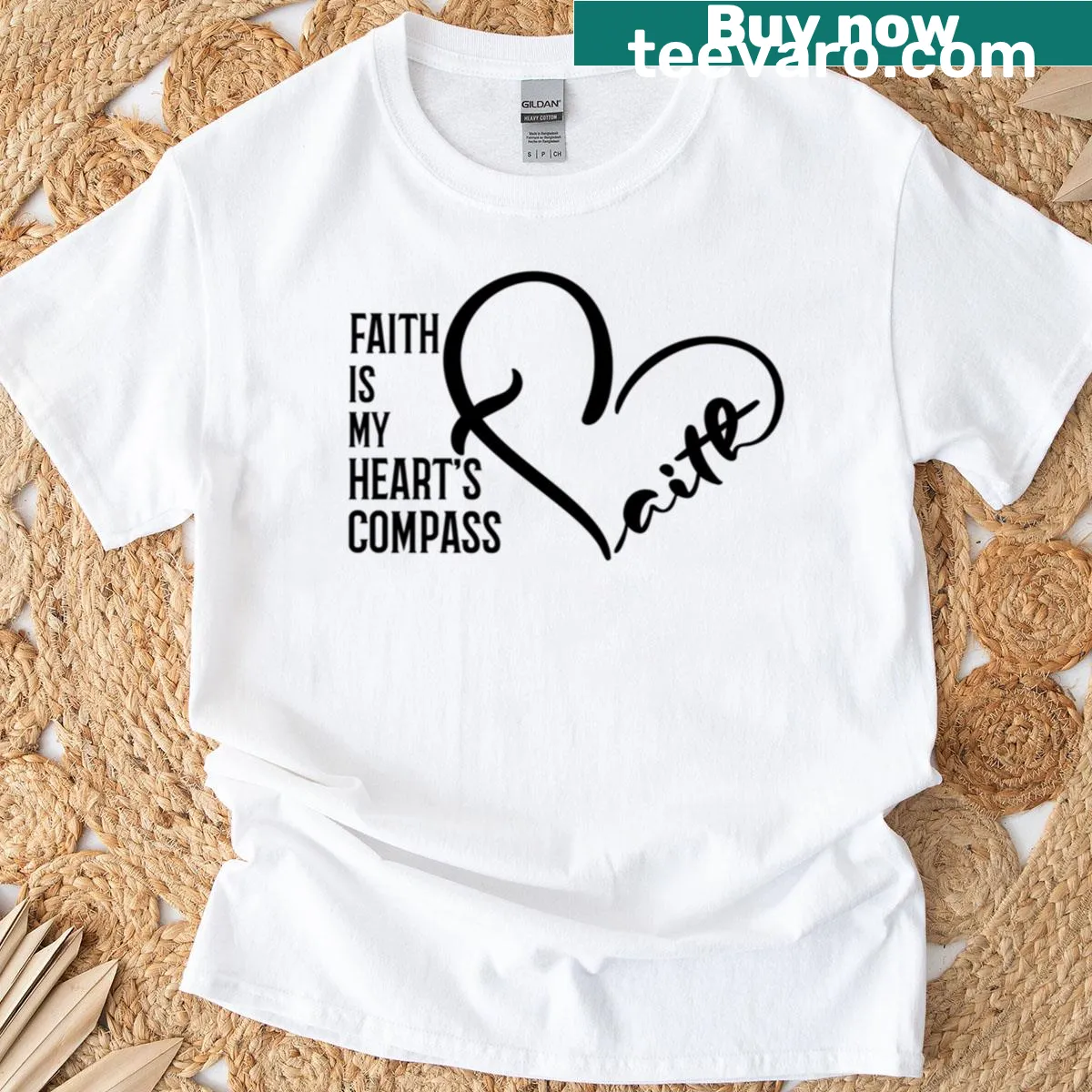 T-shirt with 'Faith Is My Heart's Compass' in elegant typography — on a men's t-shirt