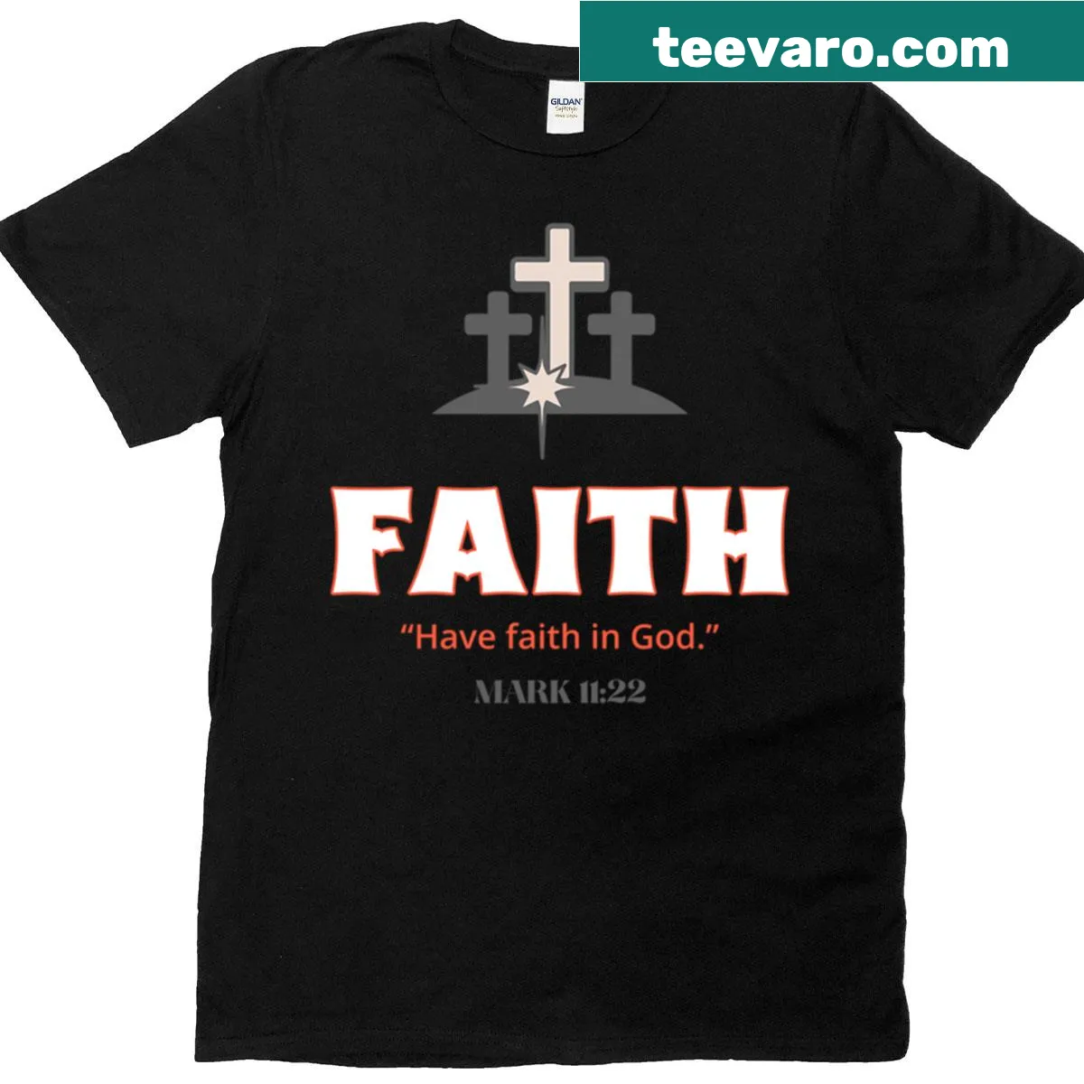 T-shirt featuring three crosses symbolizing faith and devotion. — on a men's t-shirt
