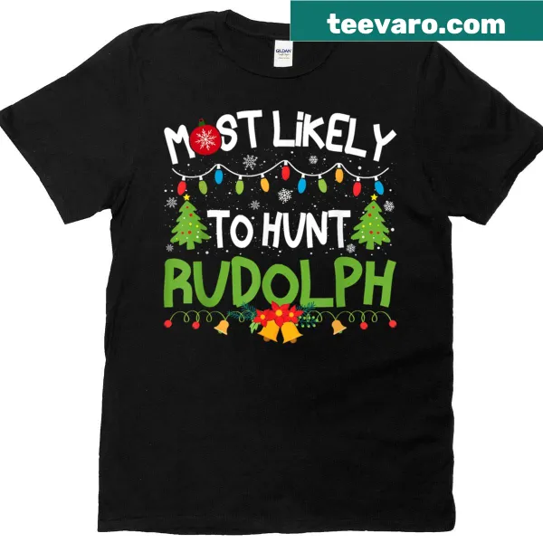 Christmas tee with playful Rudolph hunting theme