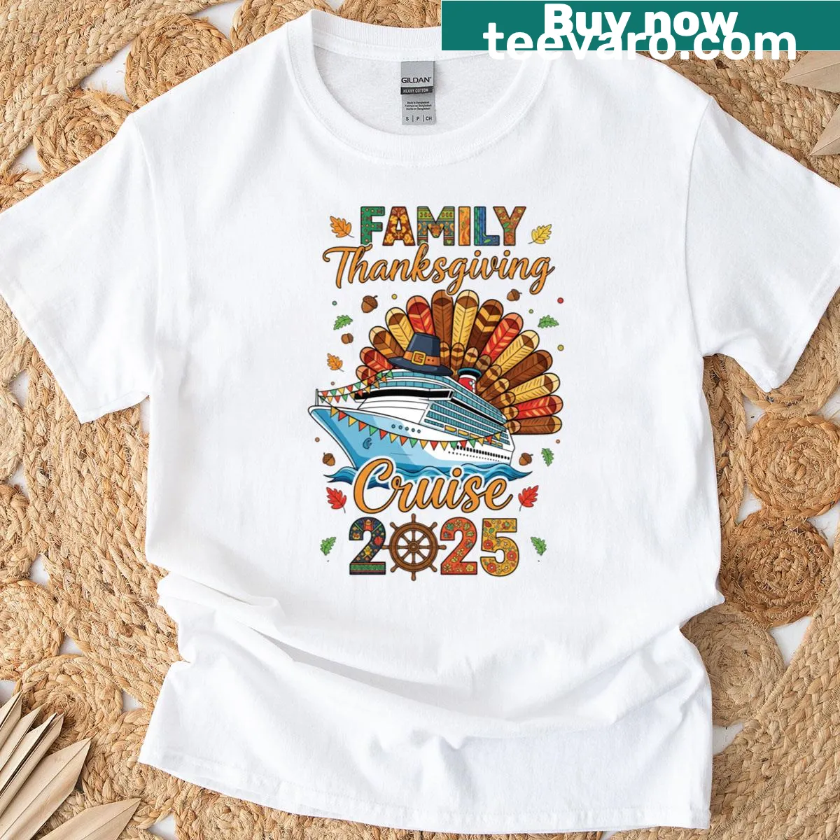 Illustrated t-shirt for Family Thanksgiving Cruise 2025 with a ship design — on a men's t-shirt