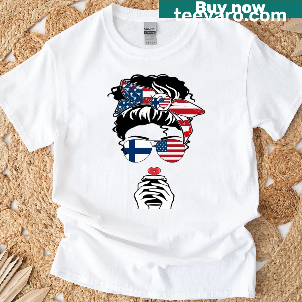 T-shirt with Finnish-American theme featuring coffee and family terms — on a men's t-shirt