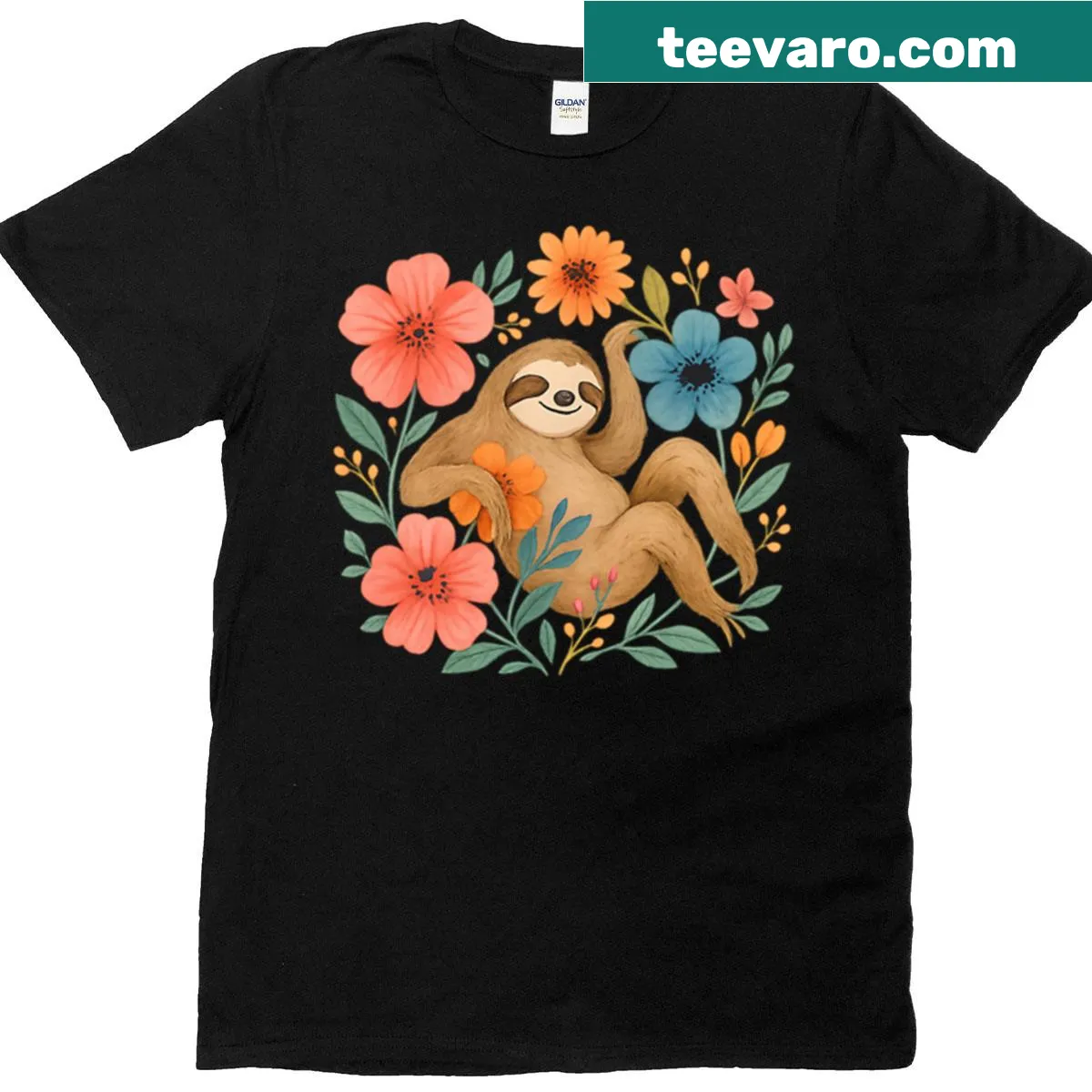 Cute floral sloth t-shirt design — on a men's t-shirt
