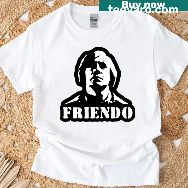 Hand-lettered t-shirt featuring the playful word 'Friendo' in a unique design