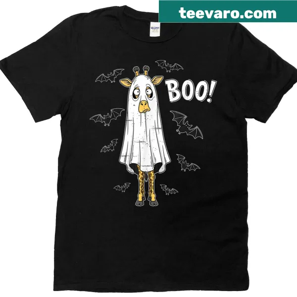Humorous Halloween tee featuring a ghostly giraffe