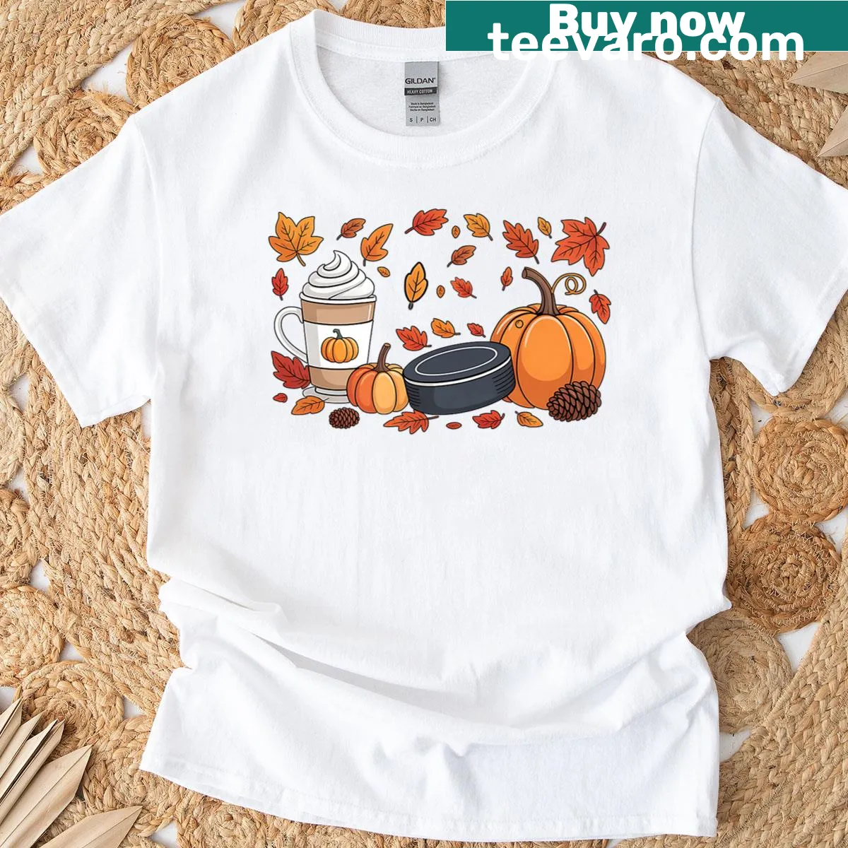 Pumpkin spice latte meets hockey in a humorous autumn design. — on a men's t-shirt