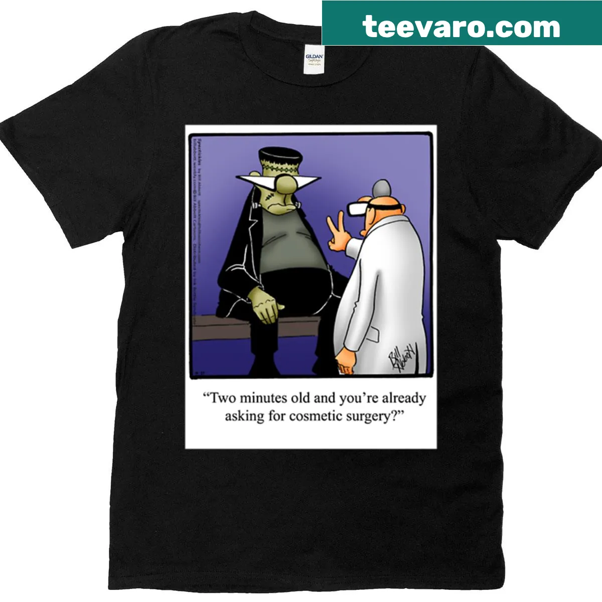 Oversized T-shirt with funny Frankenstein graphic for Halloween — on a men's t-shirt