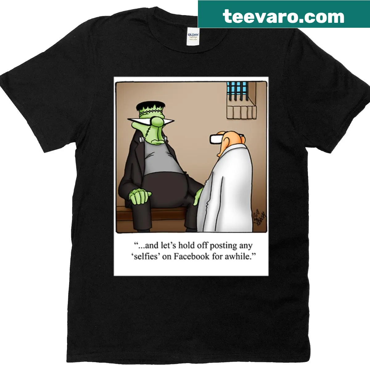 Funny Frankenstein Selfies t-shirt with Spectickles design for Halloween — on a men's t-shirt