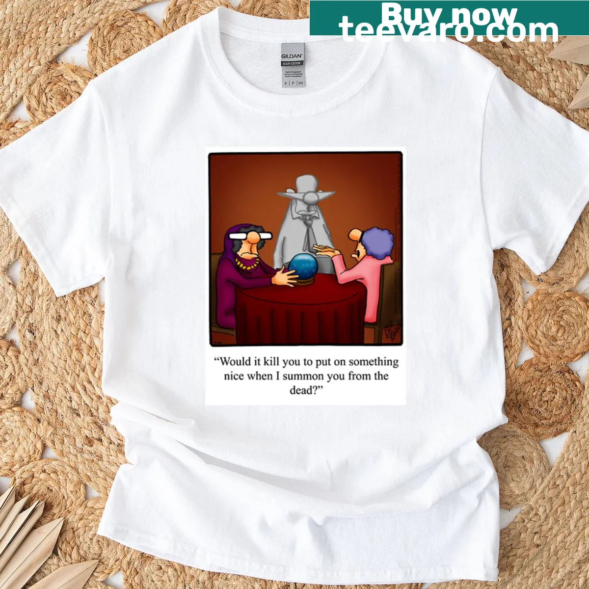 Oversized T-shirt with a ghost and humorous Halloween text — on a men's t-shirt