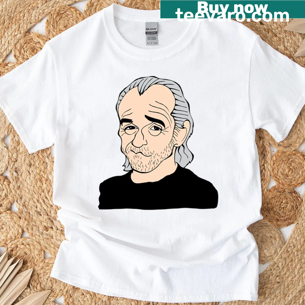 Artistic tribute to George Carlin on T-shirt — on a men's t-shirt