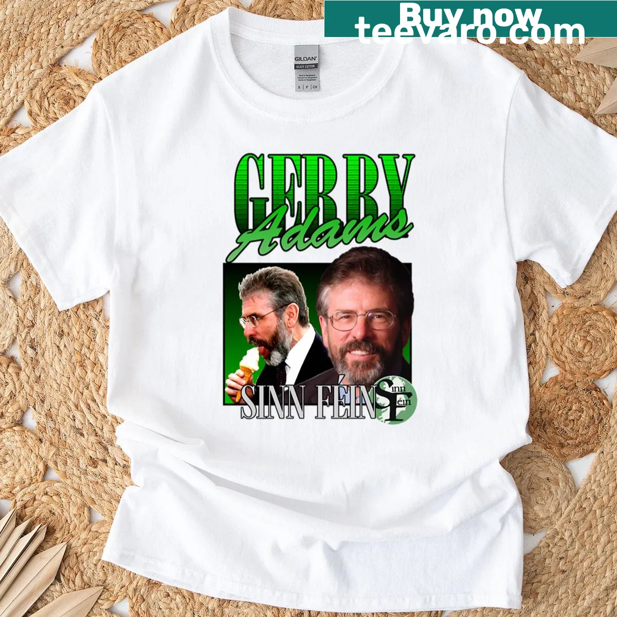 Vintage Sinn Féin design with Gerry Adams text on T-shirt — on a men's t-shirt