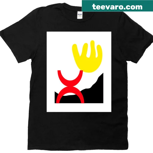 Abstract design t-shirt featuring symbols of growth and motion