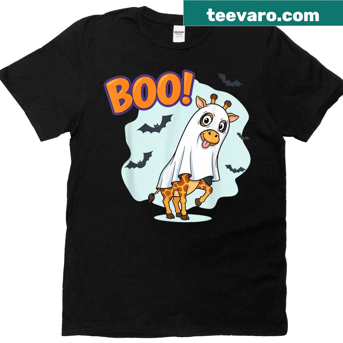 Whimsical giraffe ghost t-shirt for Halloween — on a men's t-shirt
