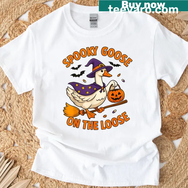 Cartoon spooky goose design on a T-shirt
