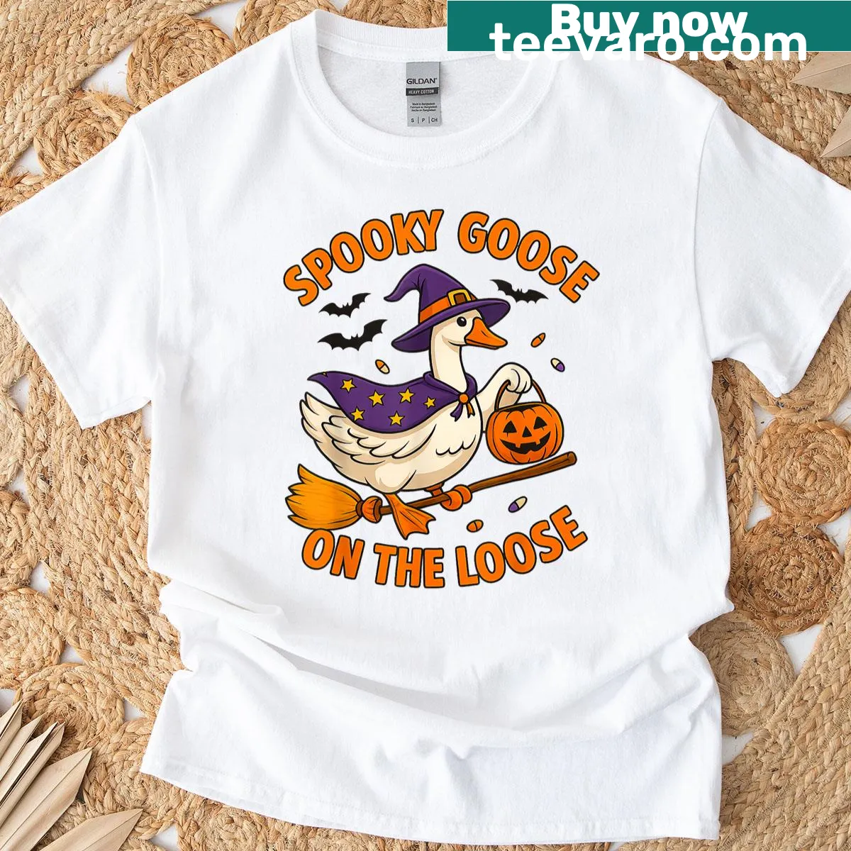 Cartoon spooky goose design on a T-shirt — on a men's t-shirt