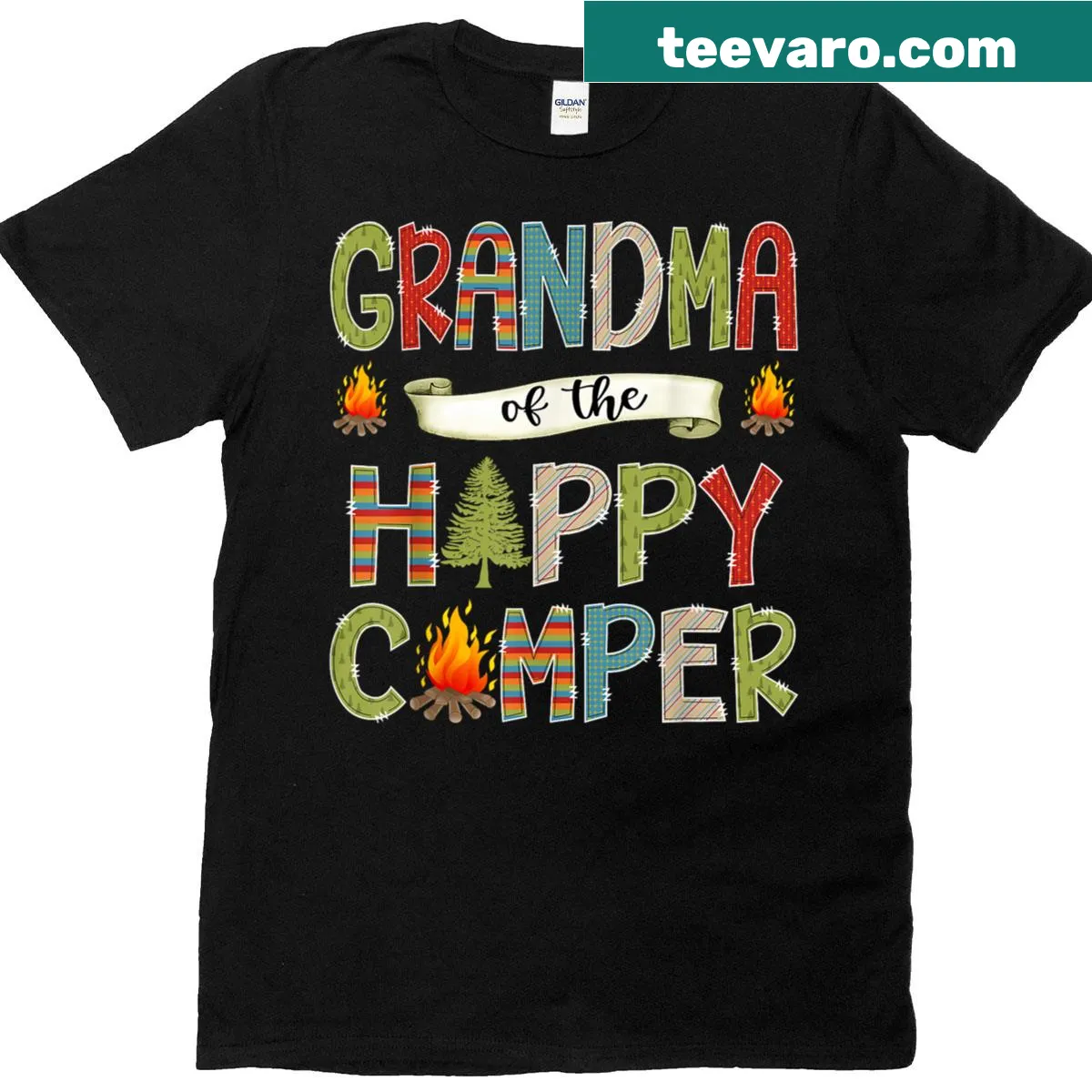 Camping-themed Grandma Of The Happy Camper T-shirt for first birthday — on a men's t-shirt