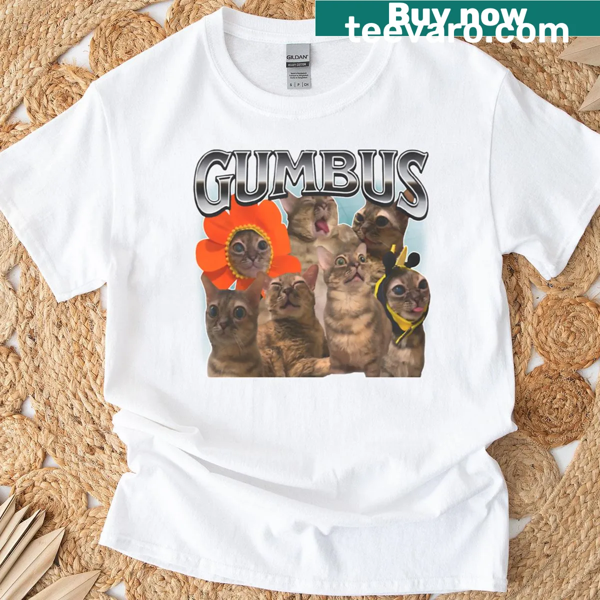 Playful cat-themed graphic on Gumbus Cat Lovers T-shirt — on a men's t-shirt