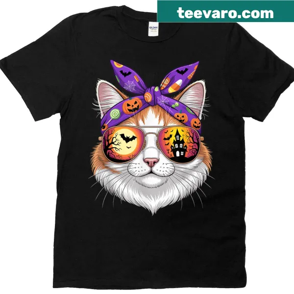 Turkish Van cat in a bandana for Halloween on a T-shirt