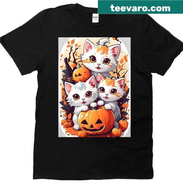 Cute cat illustration for a Halloween-themed T-shirt