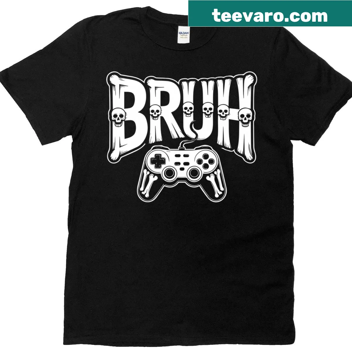Funny t-shirt with a skeleton gamer graphic for Halloween — on a men's t-shirt