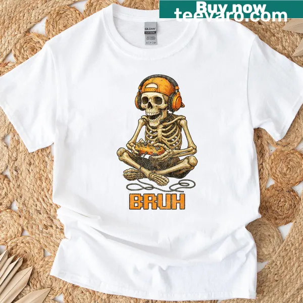 Funny skeleton gamer graphic for Halloween T-shirt