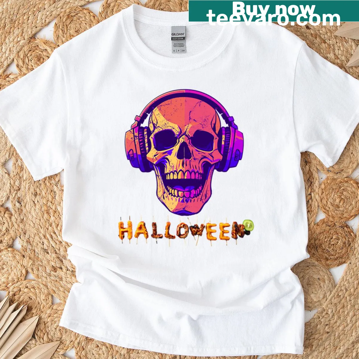 Playful oversized Halloween-themed graphic on T-shirt — on a men's t-shirt