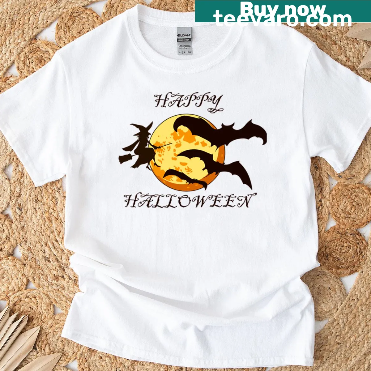 Simple design stating 'Happy Halloween' for festive wear — on a men's t-shirt
