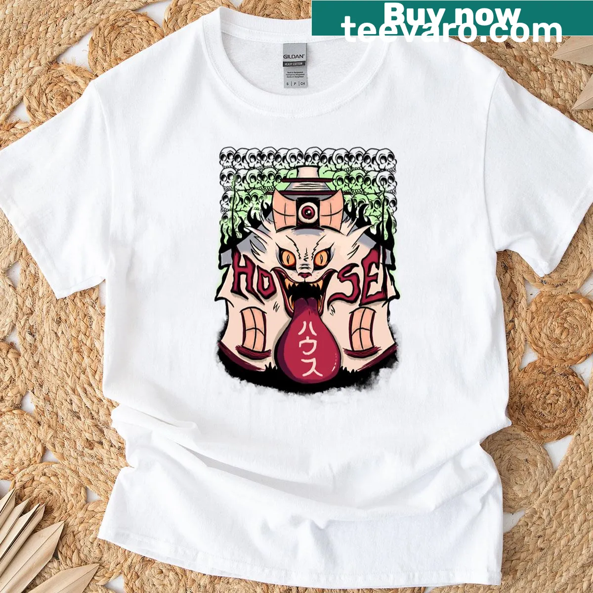 Alternative movie poster graphic for Hausu on T-shirt — on a men's t-shirt