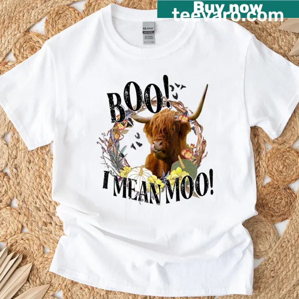 Cute Highland cow cartoon with ghost on a Halloween t-shirt