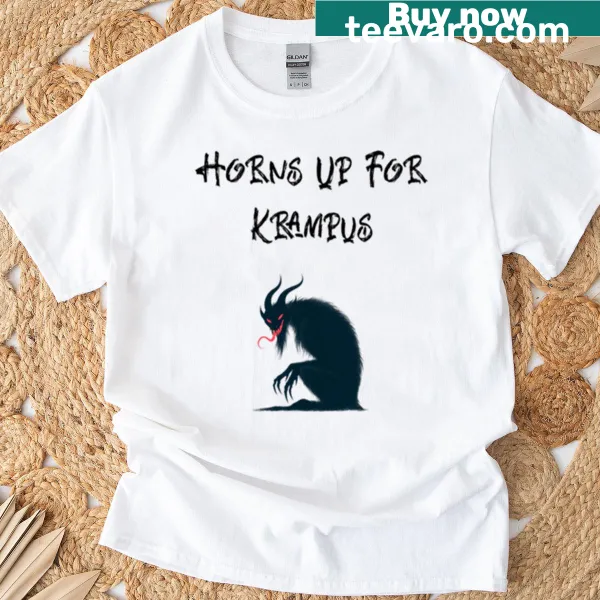 Funny Christmas T-shirt with Krampus graphic and horns