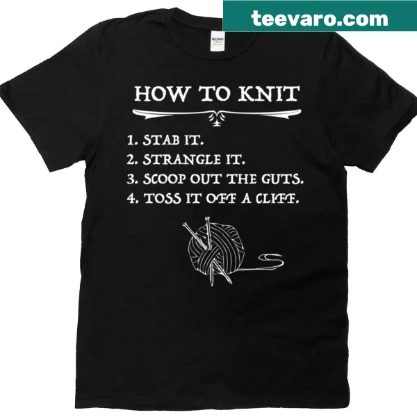 Whimsical knitting-themed Halloween T-shirt with playful text
