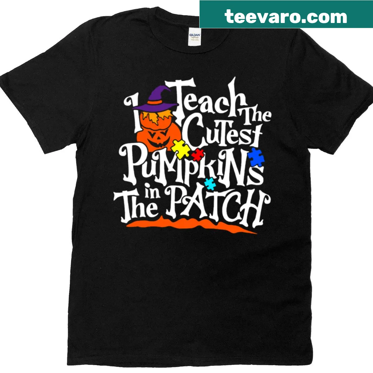 T-shirt for teachers featuring cute pumpkin illustrations — on a men's t-shirt