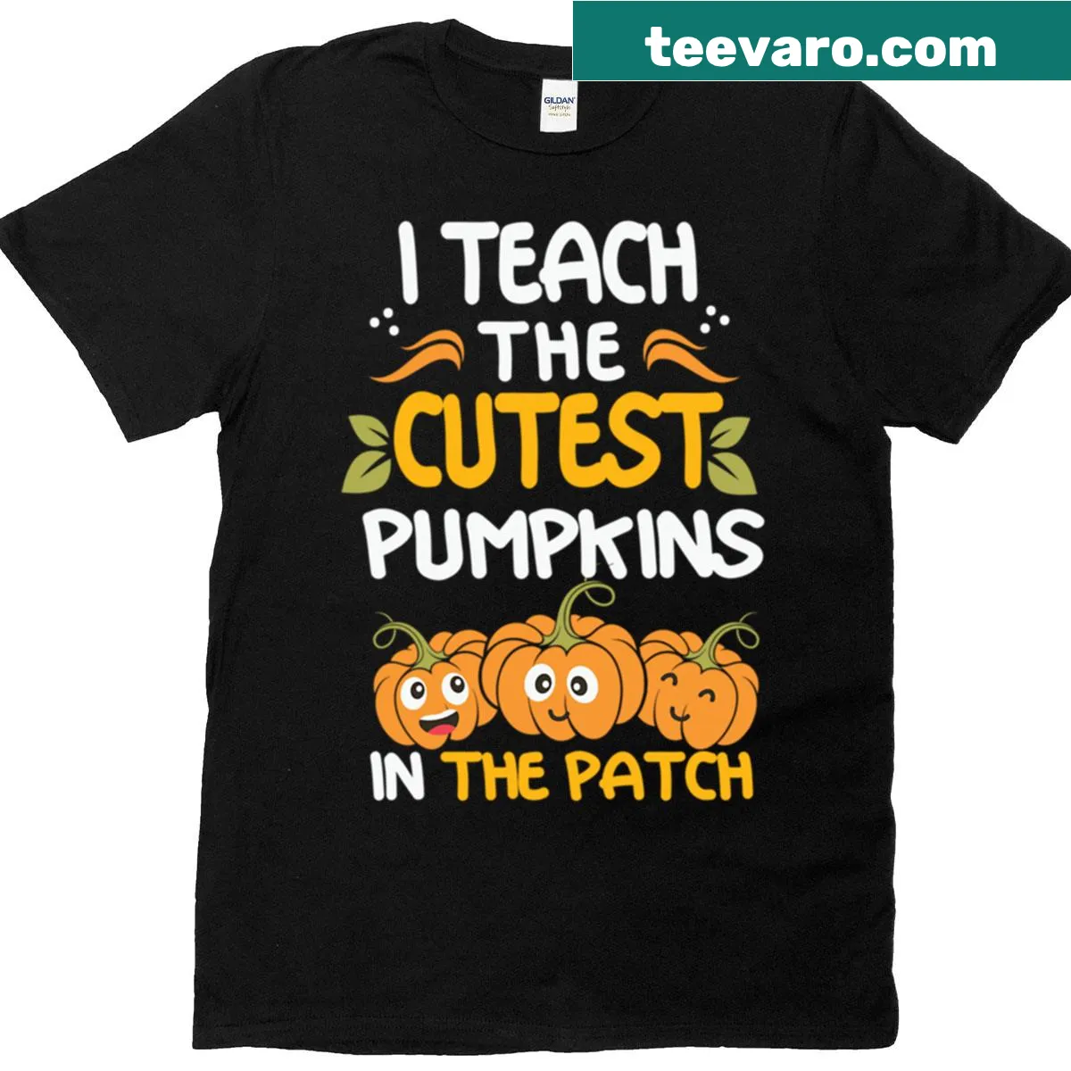 Funny Halloween teacher t-shirt with pumpkins and playful text — on a men's t-shirt