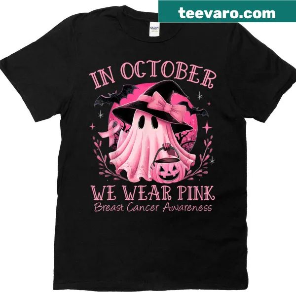 Ghost and witch design T-shirt for Breast Cancer Awareness