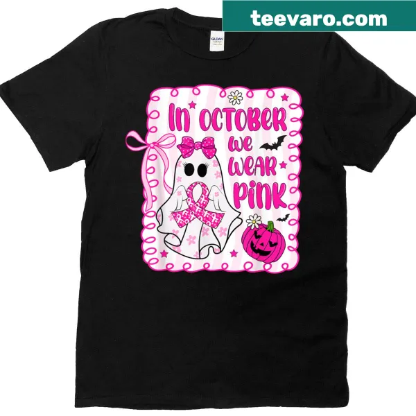 Ghost graphic T-shirt for Breast Cancer Awareness with pink ribbon
