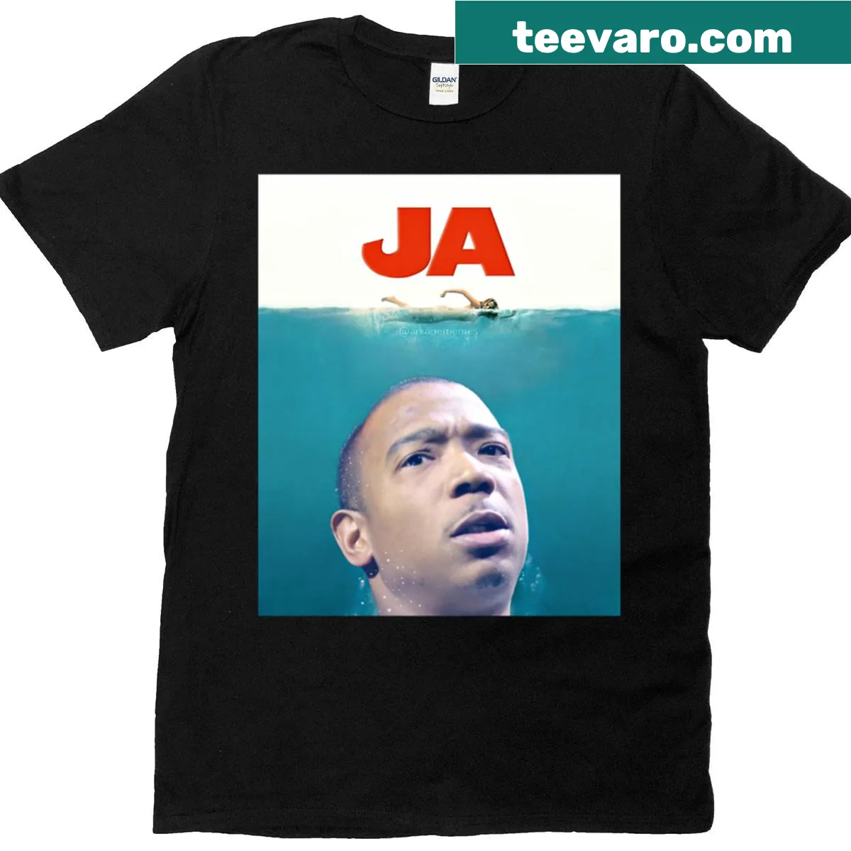 T-shirt featuring an edgy design inspired by the movie Jaws — on a men's t-shirt