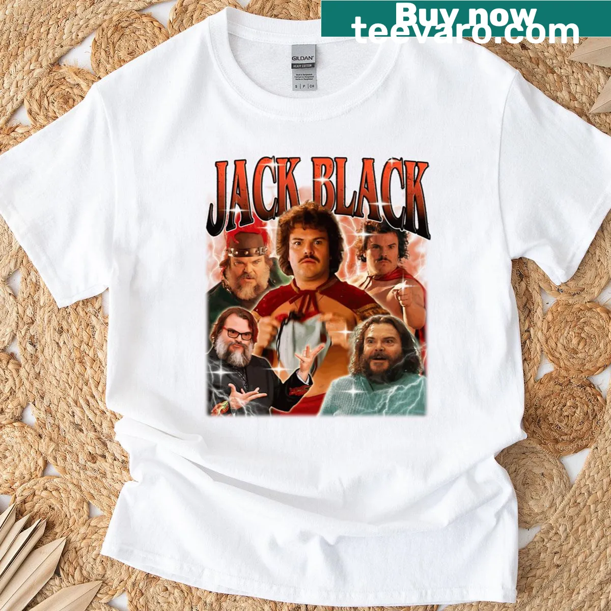 Vintage-style t-shirt celebrating Jack Black with a retro design — on a men's t-shirt