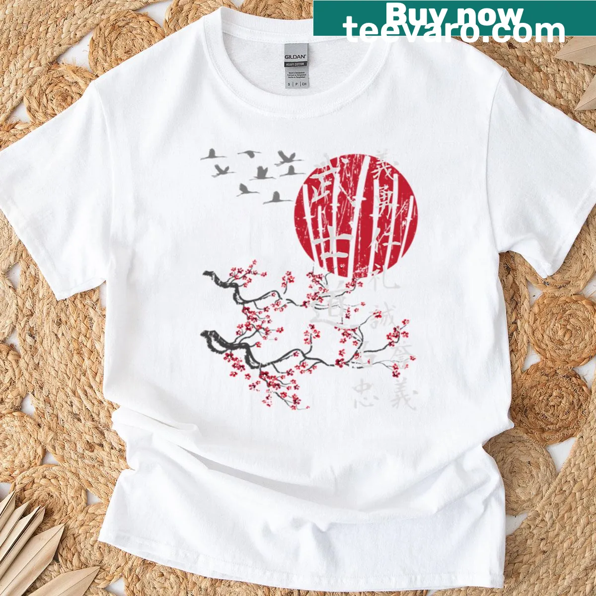 Vintage-style oversized t-shirt with Japanese aesthetic design — on a men's t-shirt