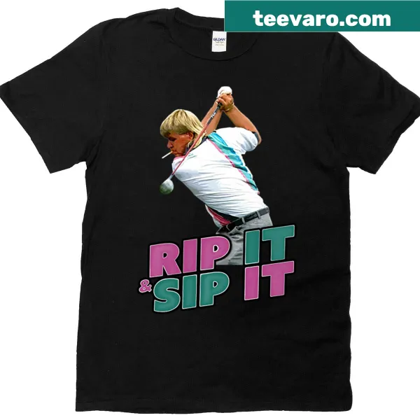Playful John Daly golf t-shirt with a swinging golfer graphic