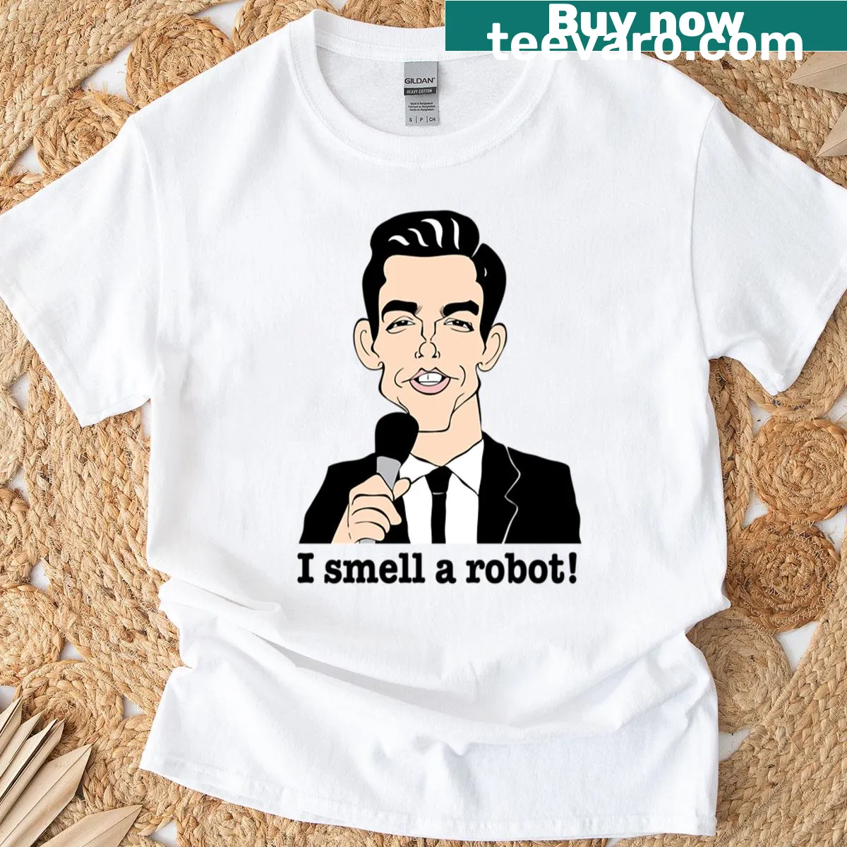 Fan art t-shirt celebrating John Mulaney's comedic style — on a men's t-shirt