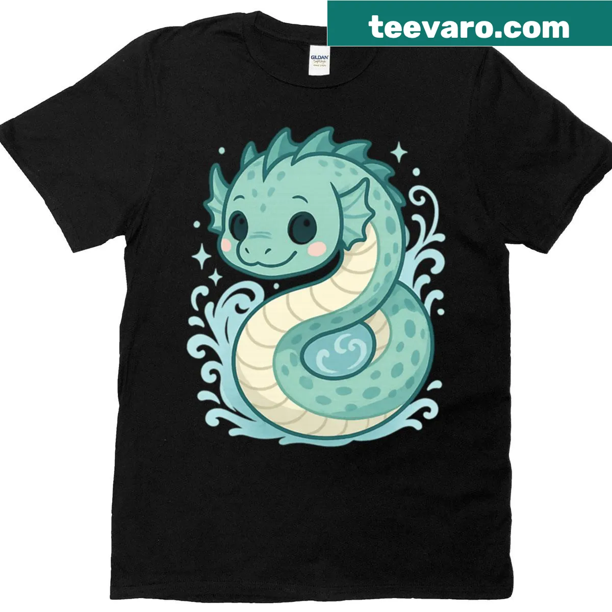 Kawaii sea serpent graphic on an oversized t-shirt for kids. — on a men's t-shirt