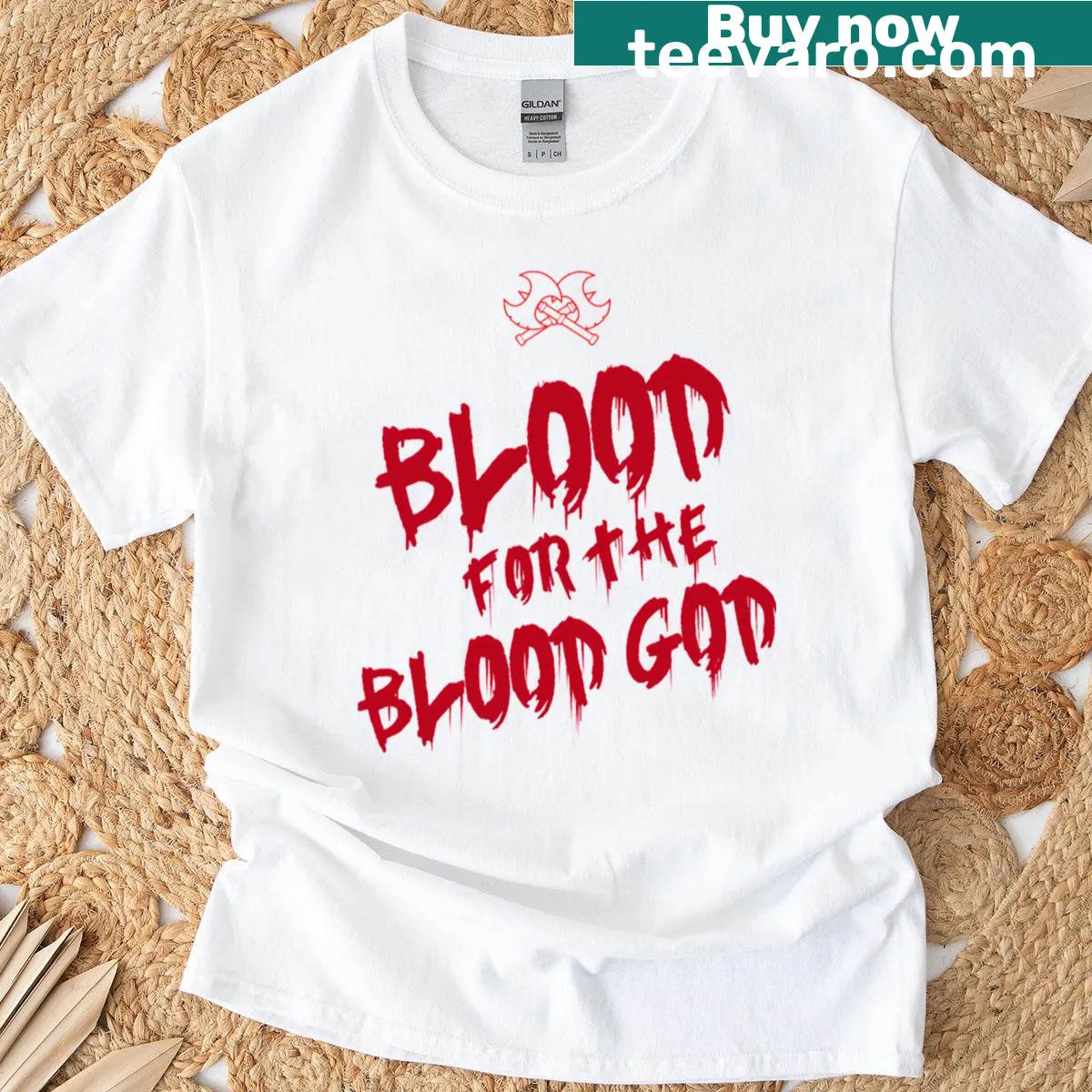Graffiti-inspired Khorne Chaos God graphic on T-shirt — on a men's t-shirt